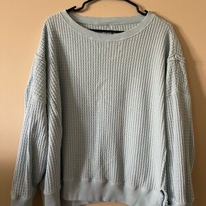 American Eagle Outfitters Pale Blue Waffle Crewneck Sweater